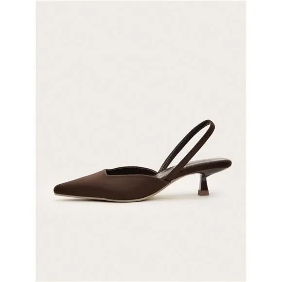 Women's Solid Color Kitten Heel Shoes, Elegant Pointed Toe High Heels