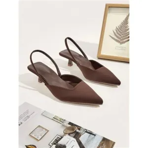 Women's Solid Color Kitten Heel Shoes, Elegant Pointed Toe High Heels
