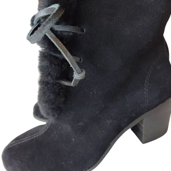 Womens Splendid Cassidy Faux Fur Lace-Up Block Heel Boots 7.5