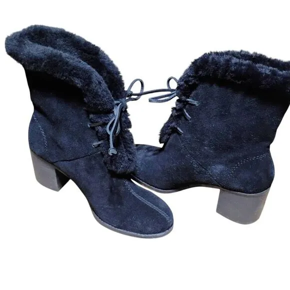 Womens Splendid Cassidy Faux Fur Lace-Up Block Heel Boots 7.5