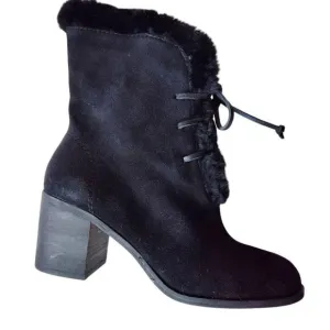 Womens Splendid Cassidy Faux Fur Lace-Up Block Heel Boots 7.5