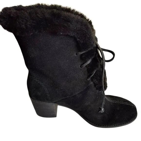 Womens Splendid Cassidy Faux Fur Lace-Up Block Heel Boots 7.5