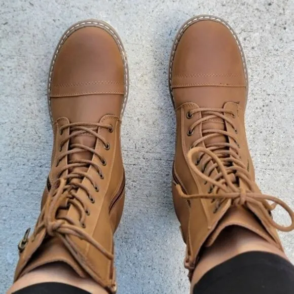 Women's Tan Lace up and‎ Ankle Mid Calf Combat Boots