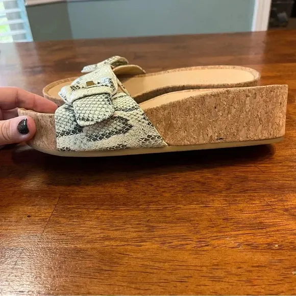 Women's Veronica Beard Dixie Snake-Print Natural Buckle Slide Sandals size 9