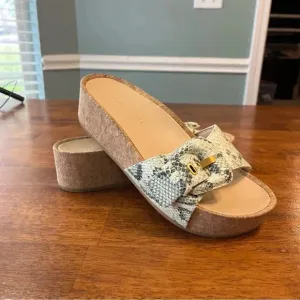 Women's Veronica Beard Dixie Snake-Print Natural Buckle Slide Sandals size 9
