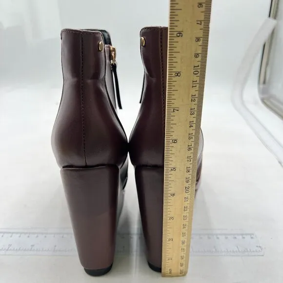 Women's Wedge Boots, Comfortable Ankle Wedge Booties with Side Zipper Brown