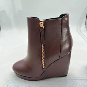 Women's Wedge Boots, Comfortable Ankle Wedge Booties with Side Zipper Brown