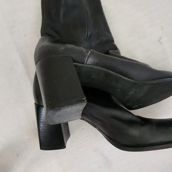 Y2K Nine West Black Leather Boots Block Heel Side Zip Size 9 Binny Chunky