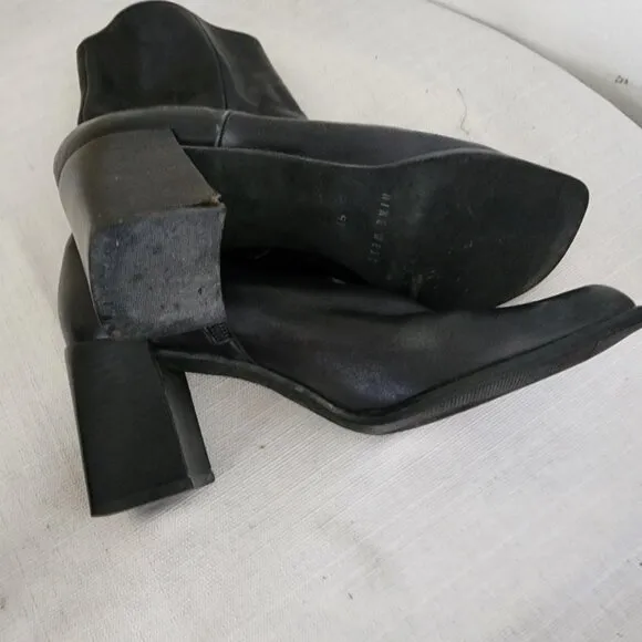 Y2K Nine West Black Leather Boots Block Heel Side Zip Size 9 Binny Chunky