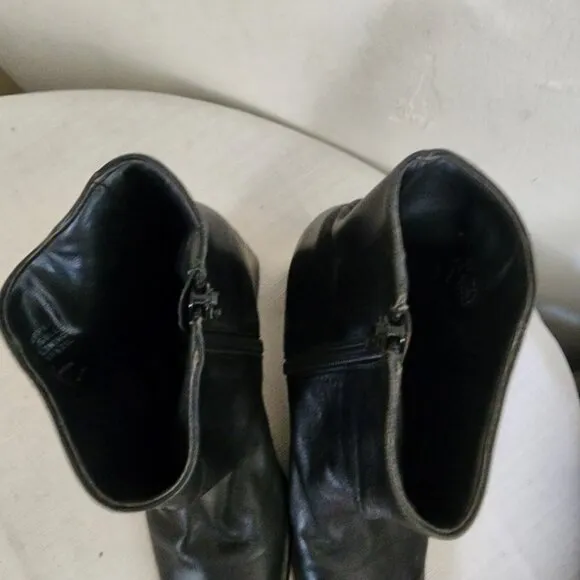 Y2K Nine West Black Leather Boots Block Heel Side Zip Size 9 Binny Chunky