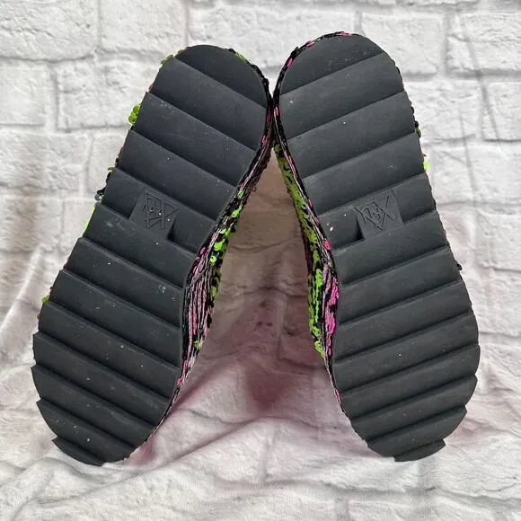YRU Sequin 5&quot; Platform Women's Size 10 Shoes Qomet Zebra Boots Punk Goth Rave
