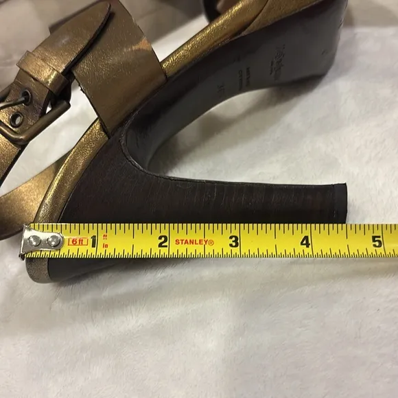 YSL Barbare 85 Denver Lame Strappy  Bronze High Stiletto Sandal Size 36 1/2