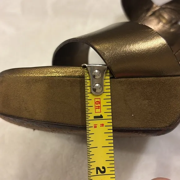 YSL Barbare 85 Denver Lame Strappy  Bronze High Stiletto Sandal Size 36 1/2