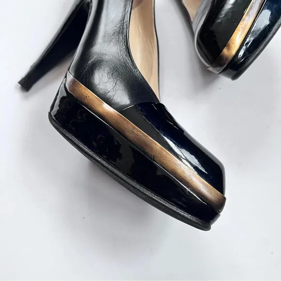YSL Black Patent Leather Platform Pumps Women’s Heels Size 39.5 US 9.5