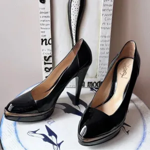 YSL Black Patent Leather Platform Pumps Women’s Heels Size 39.5 US 9.5