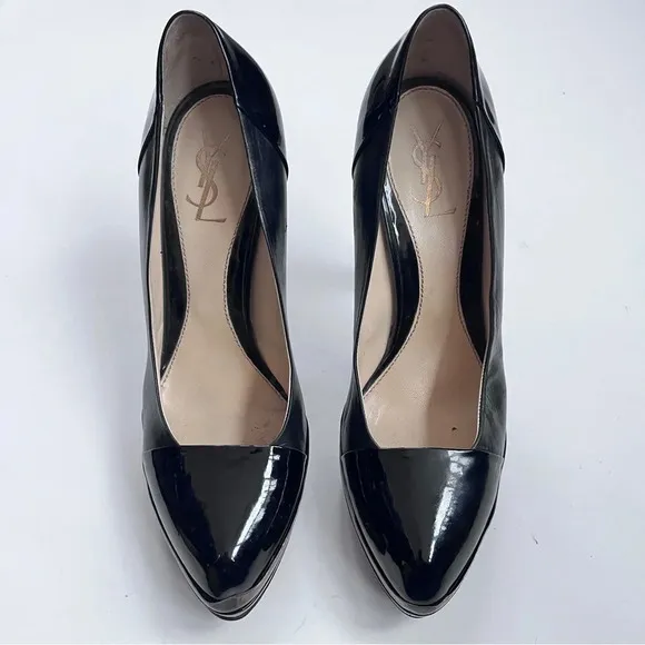 YSL Black Patent Leather Platform Pumps Women’s Heels Size 39.5 US 9.5