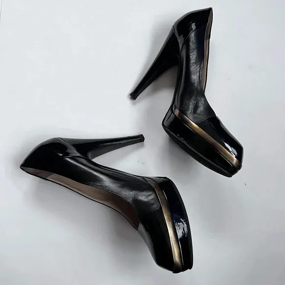 YSL Black Patent Leather Platform Pumps Women’s Heels Size 39.5 US 9.5