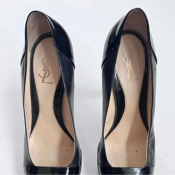 YSL Black Patent Leather Platform Pumps Women’s Heels Size 39.5 US 9.5
