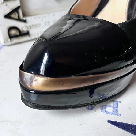 YSL Black Patent Leather Platform Pumps Women’s Heels Size 39.5 US 9.5
