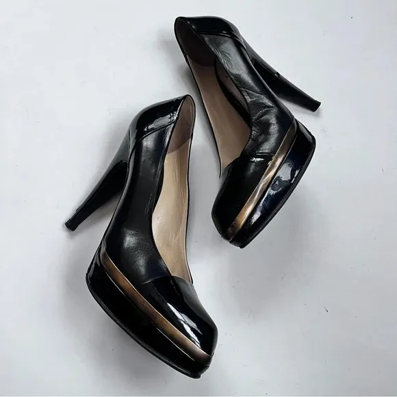 YSL Black Patent Leather Platform Pumps Women’s Heels Size 39.5 US 9.5
