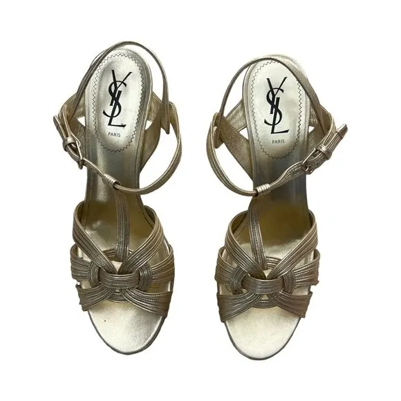 YSL gold leather Tribute 75 sandals size 40