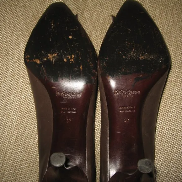 ❤️YSL YVES SAINT LAURENT Rive Gauche Tassel Leather Stiletto Pumps Shoes 37 7