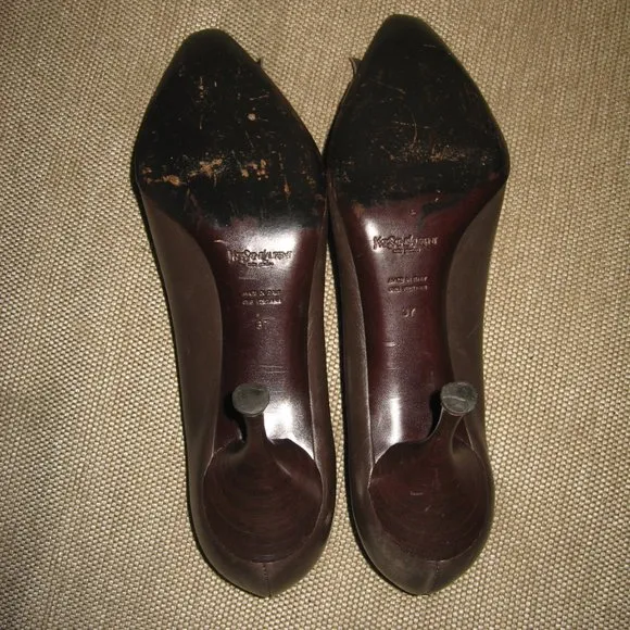 ❤️YSL YVES SAINT LAURENT Rive Gauche Tassel Leather Stiletto Pumps Shoes 37 7