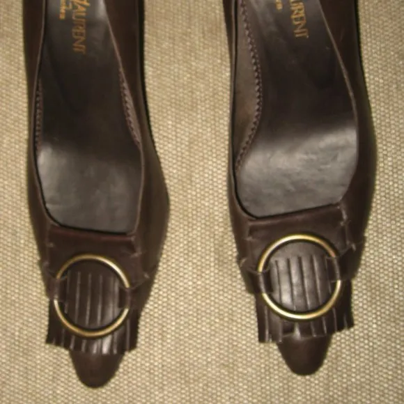 ❤️YSL YVES SAINT LAURENT Rive Gauche Tassel Leather Stiletto Pumps Shoes 37 7