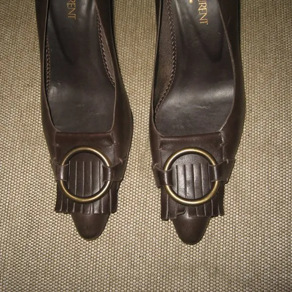 ❤️YSL YVES SAINT LAURENT Rive Gauche Tassel Leather Stiletto Pumps Shoes 37 7