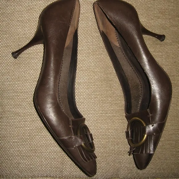 ❤️YSL YVES SAINT LAURENT Rive Gauche Tassel Leather Stiletto Pumps Shoes 37 7