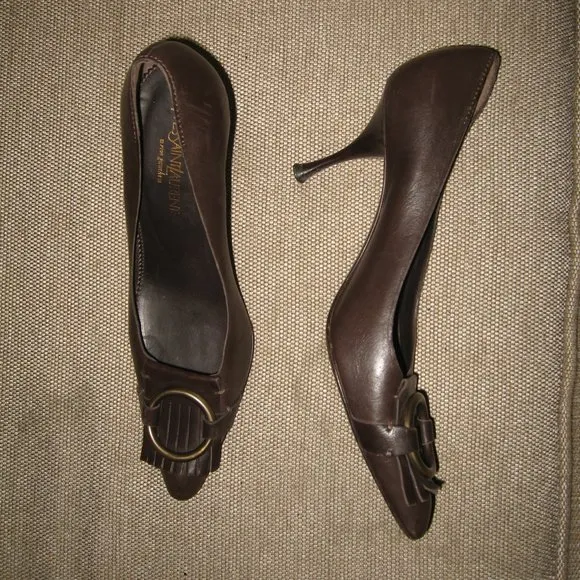 ❤️YSL YVES SAINT LAURENT Rive Gauche Tassel Leather Stiletto Pumps Shoes 37 7