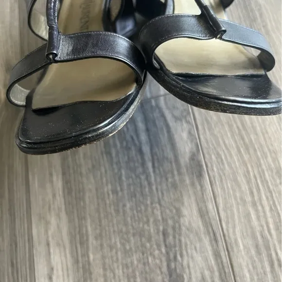 Yves Saint Laurent Italy YSL Black leather Strappy Sandals strappy block heel 7