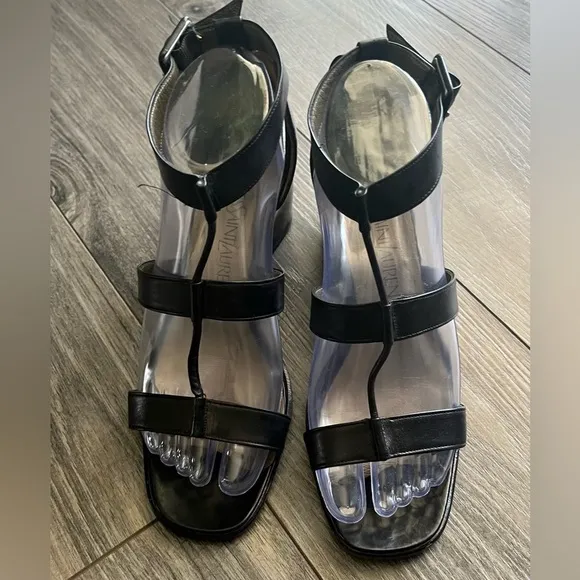 Yves Saint Laurent Italy YSL Black leather Strappy Sandals strappy block heel 7