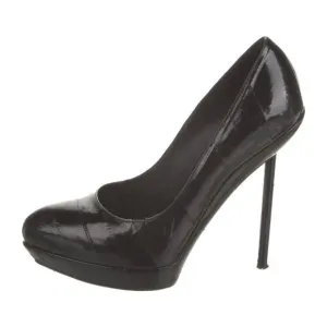 Yves Saint Laurent YSL Black Eel Skin Platform Pumps Leather Size 9 IT 39