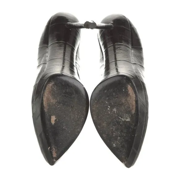 Yves Saint Laurent YSL Black Eel Skin Platform Pumps Leather Size 9 IT 39