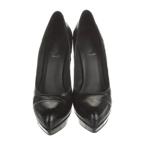 Yves Saint Laurent YSL Black Eel Skin Platform Pumps Leather Size 9 IT 39