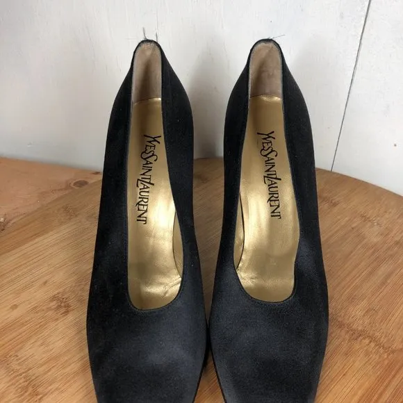 Yves Saint Laurent YSL Heels Womens 8.5 M Black Pointed Toe Shoes Retro Career