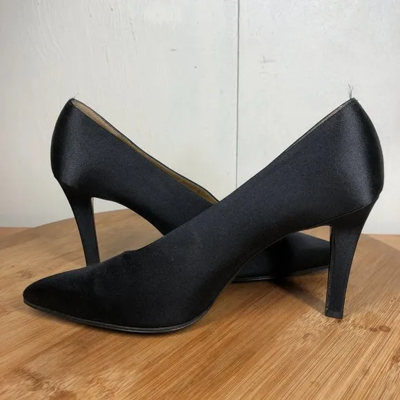 Yves Saint Laurent YSL Heels Womens 8.5 M Black Pointed Toe Shoes Retro Career