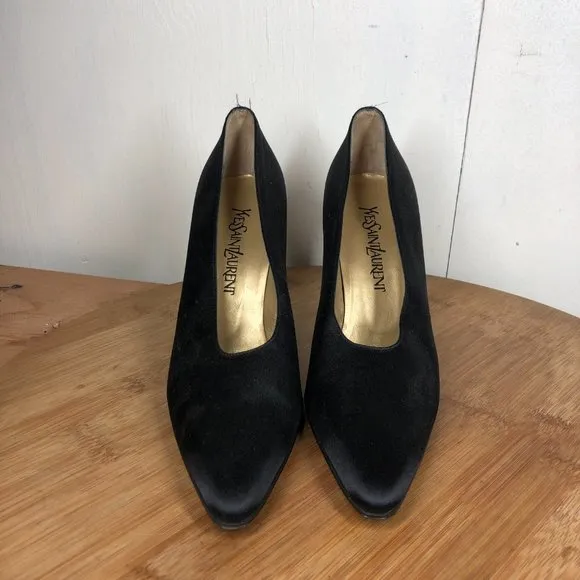 Yves Saint Laurent YSL Heels Womens 8.5 M Black Pointed Toe Shoes Retro Career