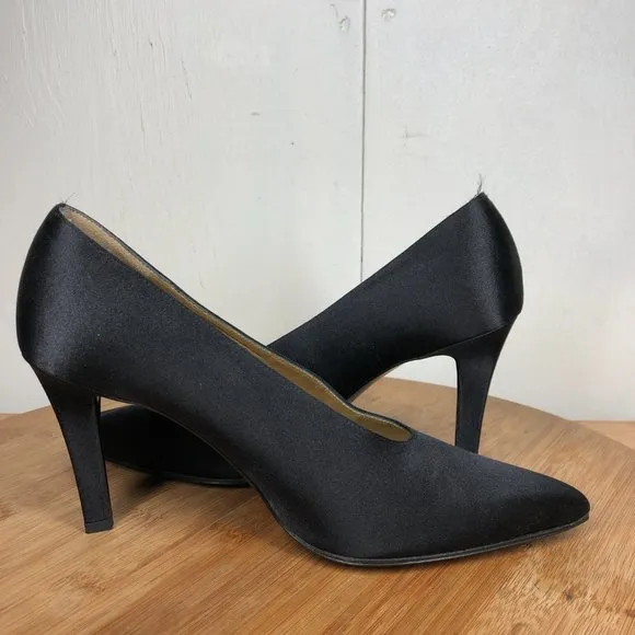 Yves Saint Laurent YSL Heels Womens 8.5 M Black Pointed Toe Shoes Retro Career
