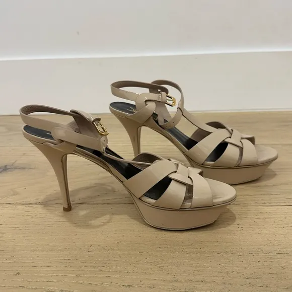 Yves Saint Laurent YSL Tribute Platform Women's Beige Sandals