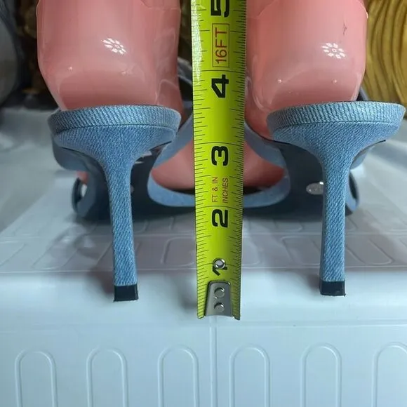 (Z) ZARA HIGH HEEL SANDALS IN DENIM WITH FLOWERS, size 8‎