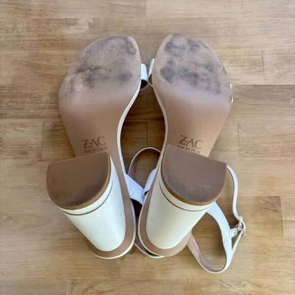 ZAC ZAC POSEN Womens Cream Vitex Open Toe Block Heel Buckle Strap Sandals 9 M