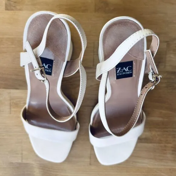 ZAC ZAC POSEN Womens Cream Vitex Open Toe Block Heel Buckle Strap Sandals 9 M