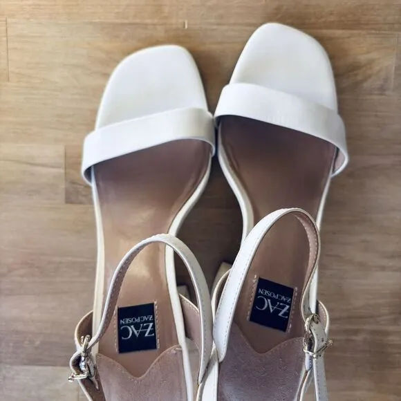 ZAC ZAC POSEN Womens Cream Vitex Open Toe Block Heel Buckle Strap Sandals 9 M