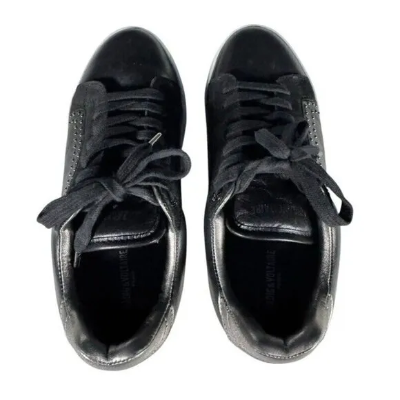 Zadig &amp; Voltaire Women's Sz 37 (6.5) ZV1747 Black Leather Studded Sneakers