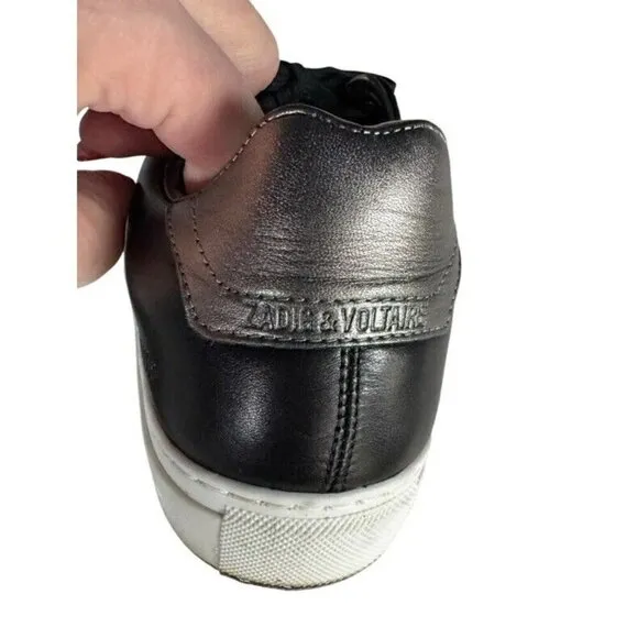 Zadig &amp; Voltaire Women's Sz 37 (6.5) ZV1747 Black Leather Studded Sneakers