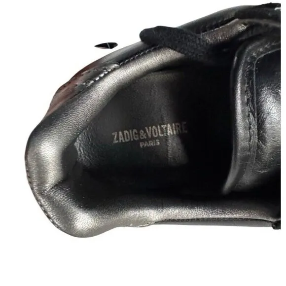 Zadig &amp; Voltaire Women's Sz 37 (6.5) ZV1747 Black Leather Studded Sneakers