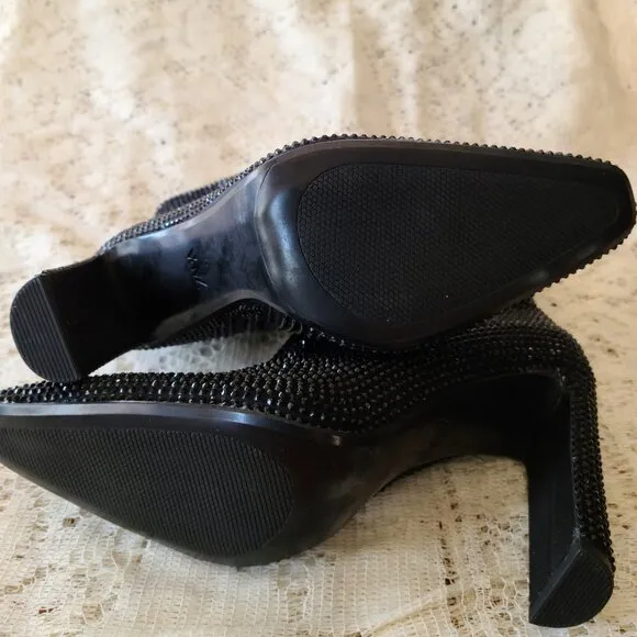 ZARA BLACK GLAM RHINESTONE HEELED ANKLE BOOTS SIZE 6 1/2