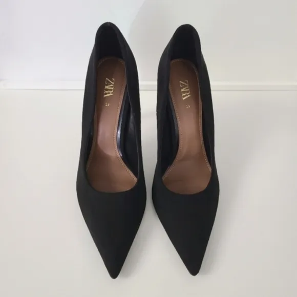 Zara black suede tortoiseshell high heel pumps